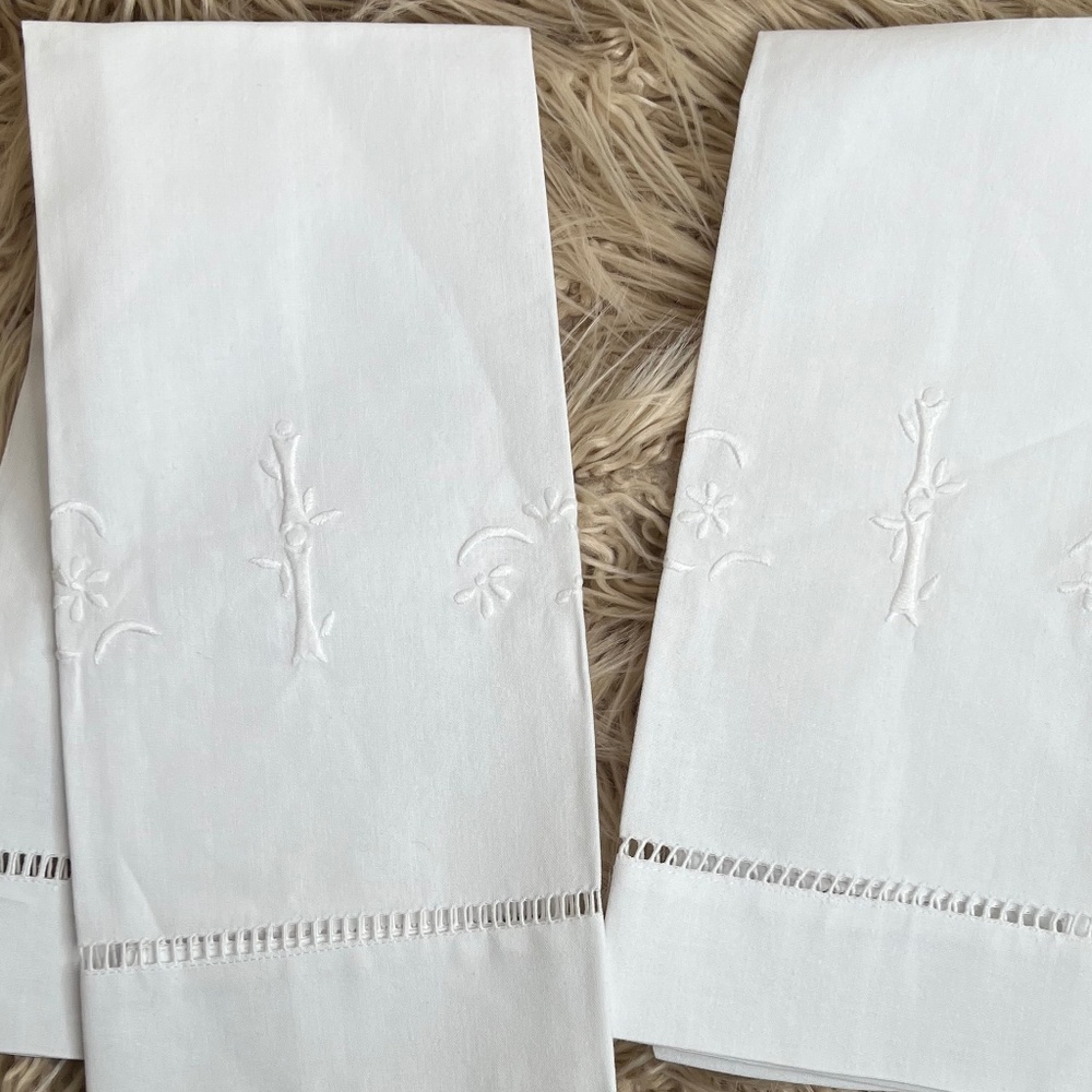 Hand Embroidered 100% COTTON Towel with Hemstitch Border